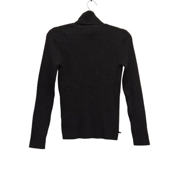 Academia Preppy Old Money Black Cable Knit Turtleneck Sweater Womens M Classic - Picture 2 of 9